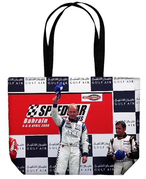 Speedcar Series: The podium: David Terrien, second; Uwe Alzen, race winner; Gianni Morbidelli, third