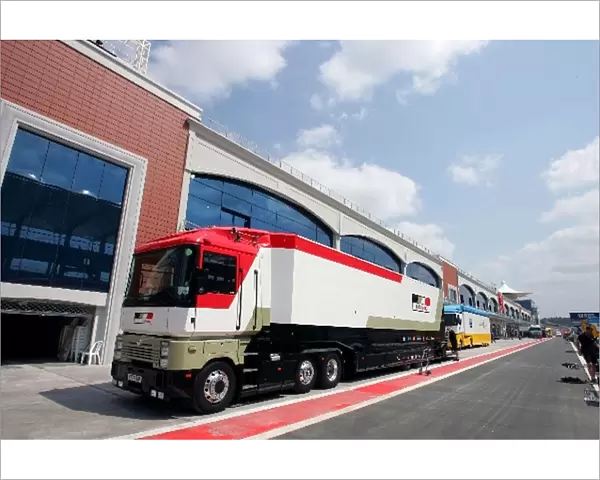 Formula One World Championship: BAR trucks in the pitlane