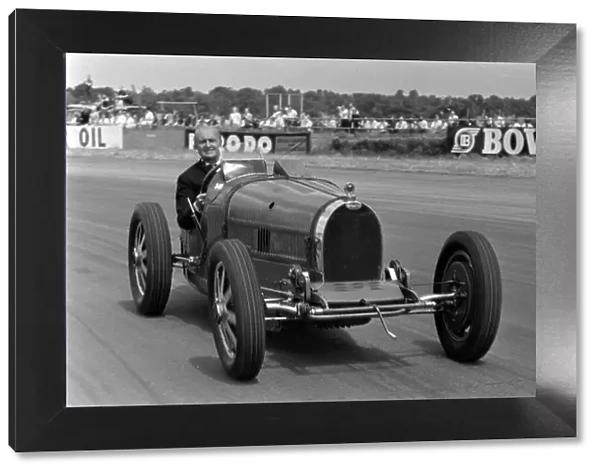 1967 British Grand Prix. Silverstone, England. 13th - 15th July 1967. Rd 6. Louis Chiron demonstrates a Bugatti. World Copyright : LAT Photographic. Ref : L67_534_9A