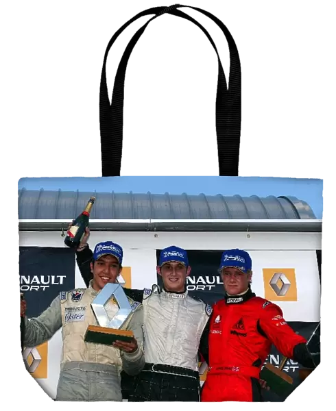 Formula Renault UK Championship: Race one podium: Rodolfo Gonzalez Manor Motorsport 3rd, race winner Oliver Jarvis Manor Motorsport and James