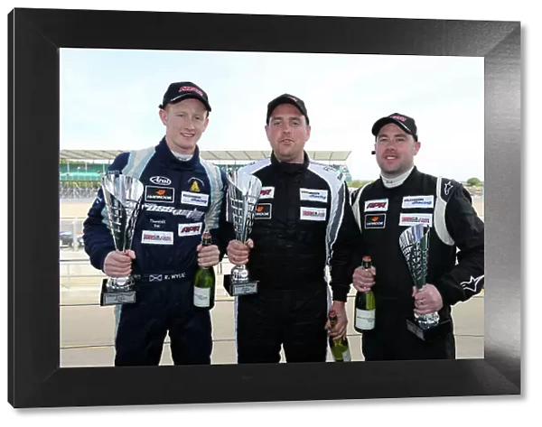 2013 Volkswagen Racing Cup, Silverstone, Northamptonshire. 24th - 26th May 2013. Race 1 Podium (l-r) Ross Wylie (GBR) Slidesports Scirocco R, Philip House (GBR) PH Motorsport Scirocco R