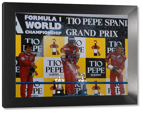 Formula One World Championship: 2nd placed Alain Prost. Winner Nigel Mansel. 3rd place Stefan Johansson