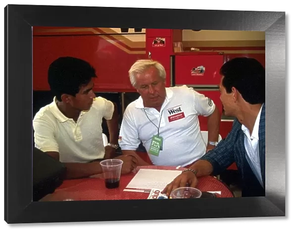 Formula One World Championship: Aguri Suzuki with Erich Zakowski Zakspeed Team Principal
