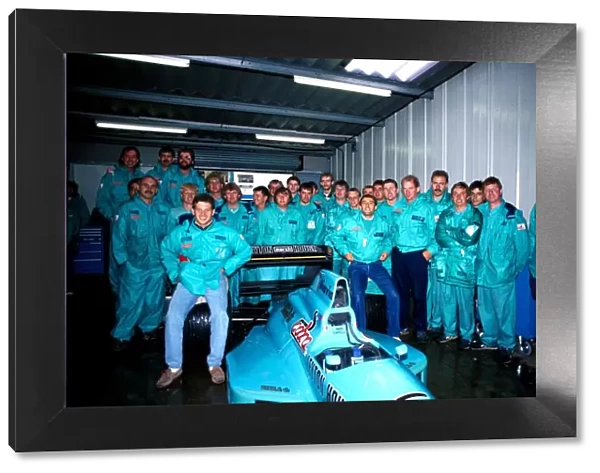 Formula One World Championship: Mauricio Gugelmin and Ivan Capelli pose for a Leyton House March team group shot