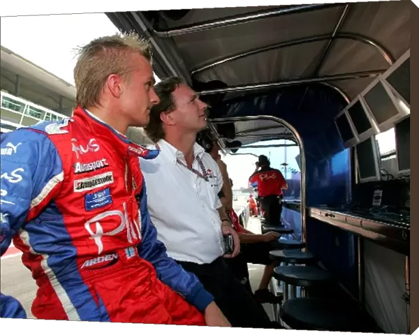 GP2 Series: Heikki Kovalainen Renault R25 and Christian Horner Red Bull Racing Sporting Director