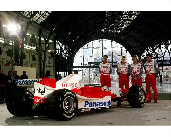 Formula One Launch: Ralf Schumacher Toyota, Olivier Panis Toyota, Jarno Trulli Toyota, and Ricardo Zonta Toyota with the Toyota TF105