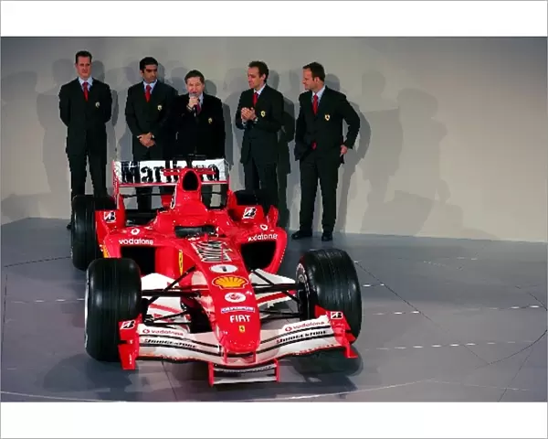 Formula One World Championship: Key personnel at the unveiling of the new Ferrari F2005 in Maranello: Michael Schumacher Ferrari; Marc Gene Ferrari