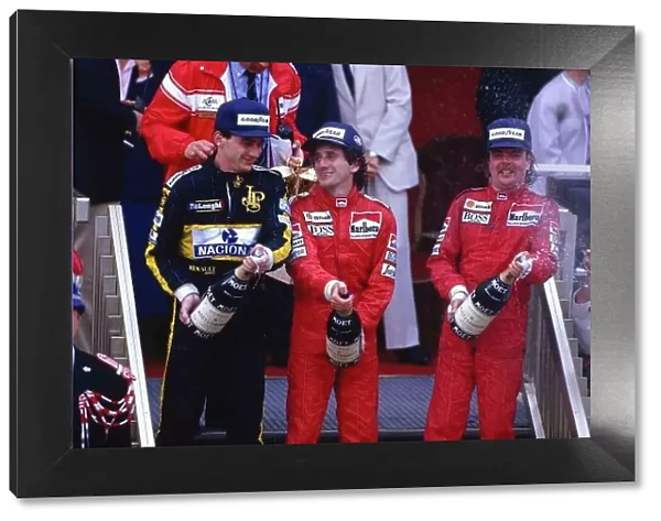 1986 Monaco Grand Prix. Monte Carlo, Monaco. 8-11 May 1986. Alain Prost, 1st position, Keke Rosberg, 2nd position (both McLaren TAG Porsche) and Ayrton Senna (Lotus Renault)