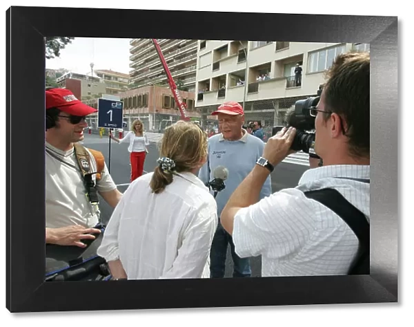 2005 GP2 Series - Monaco Monte-Carlo. 20th & 21st May Saturday - Race Niki Lauda is interviewed on the GP2 Grid. Portrait. Photo: GP2 Series Media Service ref: Digital Image Only