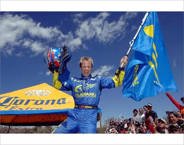 FIA World Rally Championship: Rally winner Petter Solberg, on his Subaru Impreza WRC, at the end of the final stage