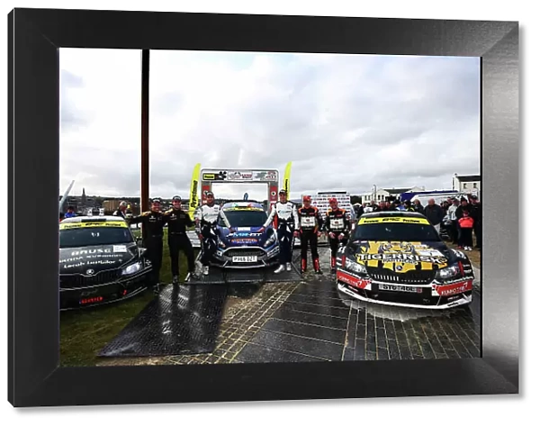 2017 British Rally Championship, Ulster Rally, Londonderry. 18th - 19th August 2017. BRC Podium (l-r) Fredrik Ahlin  /  Torstein Eriksen Skoda Fabia R5, Keith Cronin  /  Mikie Galvin Ford Fiesta R5