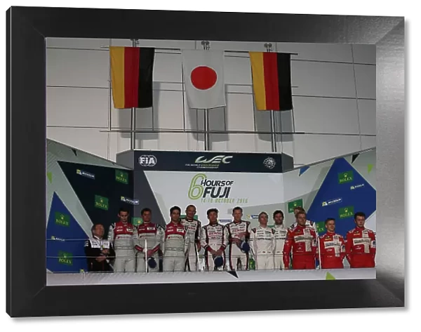 2016 World Endurance Championship, Fuji, Japan. 14th-16th October 2016, P1 Podium, Lucas di Grassi  /  Loic Duval  /  Oliver Jarvis - Audi Sport Team Joest Audi R18