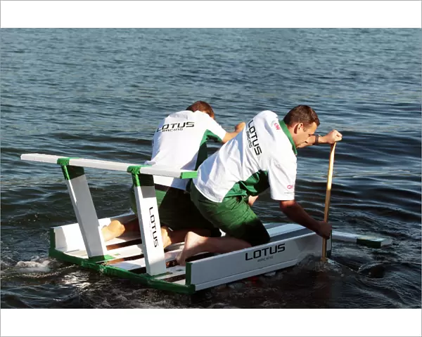 Formula One World Championship: Lotus take part in a boat race on the rowing lake