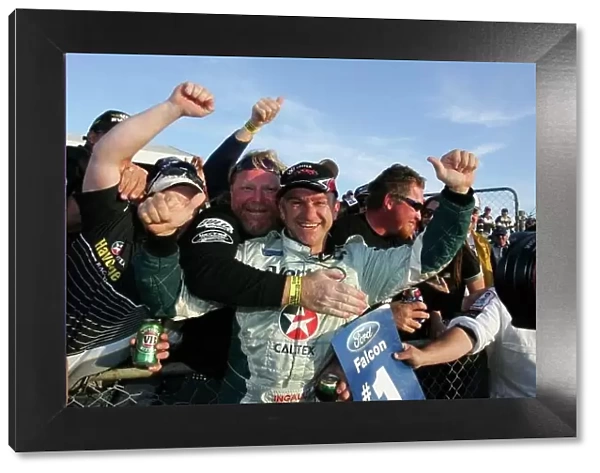 05av808. Russell Ingall (AUS) SBR Ford Falcon celebrates his win with fans.
