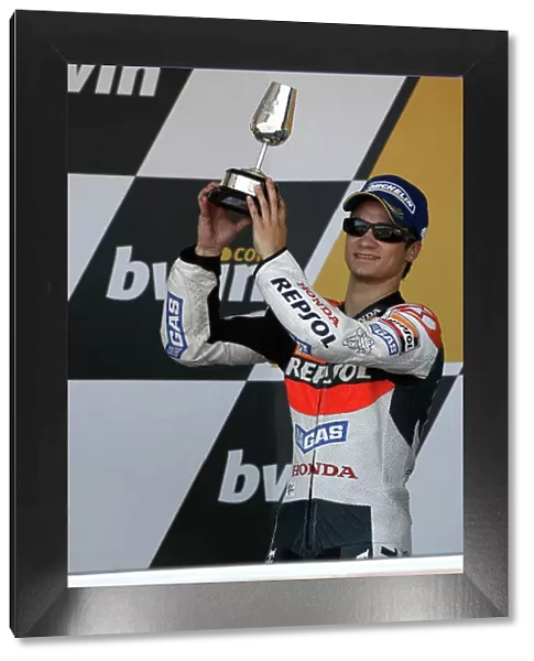MotoGP. Dani Pedrosa (ESP) Repsol Honda celebrates his second place on the podium.