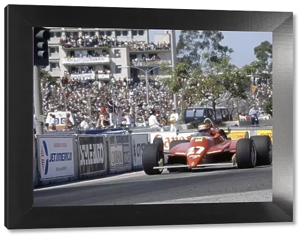 1982 United States Grand Prix West. Long Beach, California, USA. 2-4 April 1982. Gilles Villeneuve (Ferrari 126C2), disqualified, illegal rear wing. World Copyright: LAT Photographic Ref: 35mm transparency 82LB07