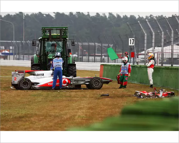 Formula One World Championship: Lewis Hamilton McLaren MP4  /  25 after he crashed out in the first practice session