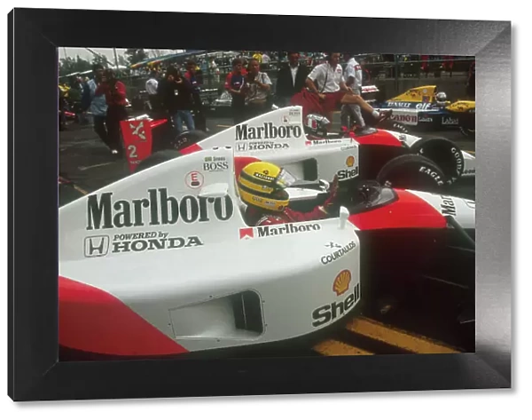 1991 San Marino Grand Prix. Imola, Italy. 26-28 April 1991. Ayrton Senna and Gerhard Berger (both McLaren MP4 / 6 Honda's) wait in the queue before the pitlane is opened