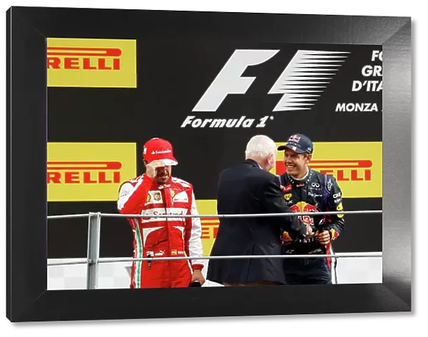 Autodromo Nazionale di Monza, Monza, Italy. 8th September 2013. Fernando Alonso, Ferrari, 2nd position, and Sebastian Vettel, Red Bull Racing, 1st position