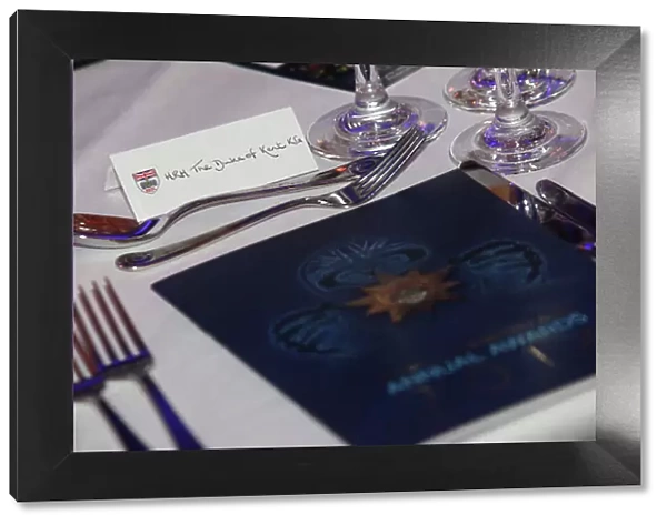 2014 BRDC Annual Awards The Grand Connaught Rooms, London, UK Monday 8 December 2014. HRH The Duke of Kent's table setting. World Copyright: Ebrey / LAT Photographic. ref: Digital Image HRH-04