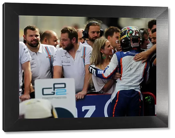 2014 GP2 Series Round 2 - Race 1. Circuit de Catalunya, Barcelona, Spain. Saturday 10 May 2014. Johnny Cecotto (VEN, Trident) celebrates his win with his family Photo: Sam Bloxham / GP2 Series Media Service. ref: Digital Image _G7C6862