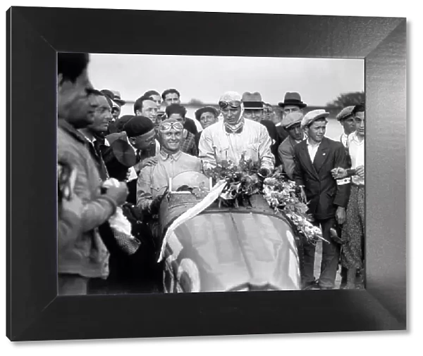 1931 French Grand Prix. Montlhery, France. 21 June 1931. Louis Chiron (left) / Achille Varzi, Bugatti T51, 1st position, portrait, podium. World Copyright: LAT Photographic Ref: B6566