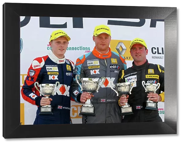 2014 Renault Clio Cup, Snetterton, Norfolk. 1st - 3rd August 2014. Race 2 Podium (l-r) Ant Whorton-Eales (GBR) SV Racing Renault Clio Cup, Josh Cook (GBR) SV Racing Renault Clio Cup, Paul Rivett (GBR) WDE Motorsport Renault Clio Cup