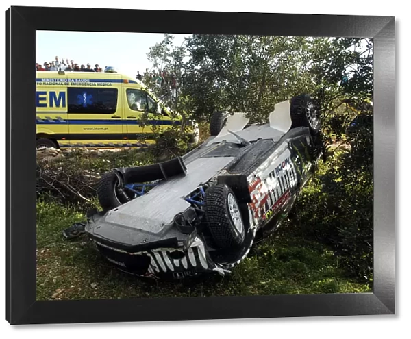 FIA World Rally Championship: The Ford Fiesta RS WRC of Ken Block after a big crash on the shakedown stage