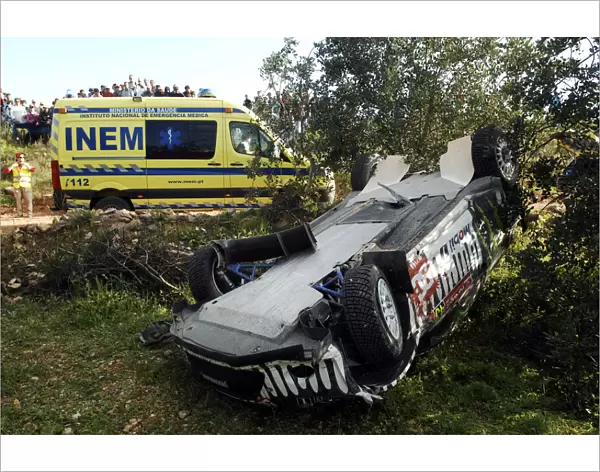 FIA World Rally Championship: The Ford Fiesta RS WRC of Ken Block after a big crash on the shakedown stage