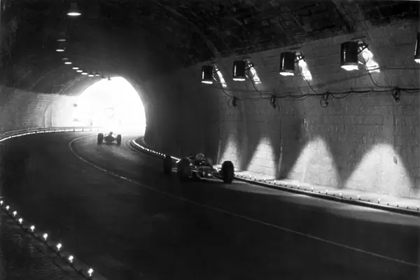 1965 Monaco Grand Prix: Cars enter the Grand Hotel tunnel, action