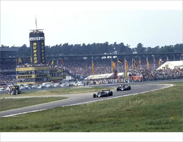 1978 German Grand Prix - Mario Andretti and Ronnie Peterson: Mario Andretti, 1st position, leads Ronnie Peterson, retired, action