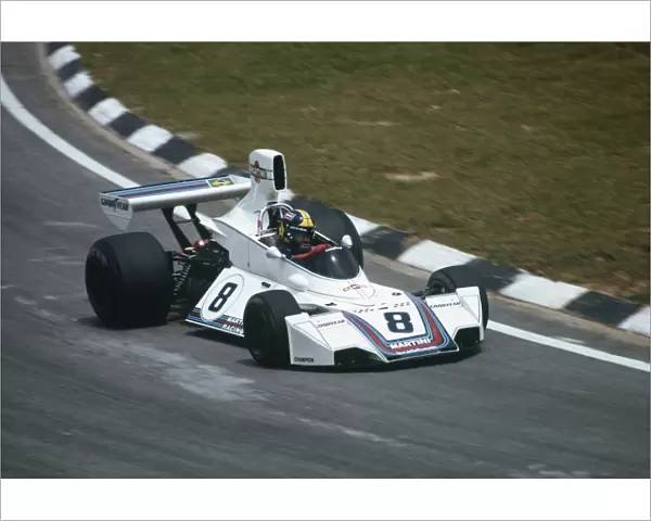 1975 Brazilian Grand Prix - Carlos Pace: Carlos Pace, Brabham BT44B Ford, taking his only Grand Prix win