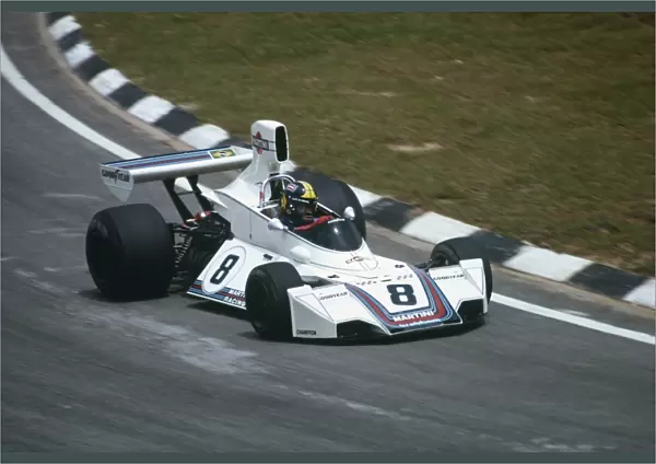 1975 Brazilian Grand Prix - Carlos Pace: Carlos Pace, Brabham BT44B Ford, taking his only Grand Prix win