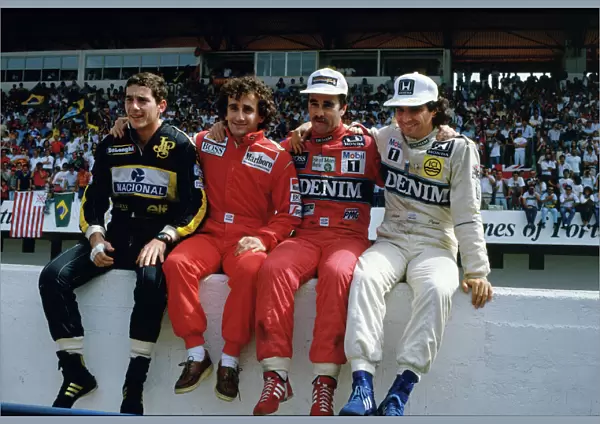 1986 Portuguese Grand Prix - Championship contenders Ayrton Senna, Alain Prost, Nigel Mansell and Nelson Piquet
