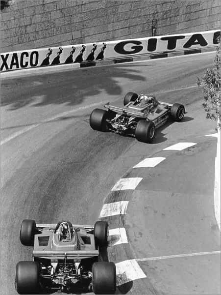 1979 Monaco Grand Prix: Jody Scheckter 1st position, leads Gilles Villeneuve retired, at Lower Mirabeau, action