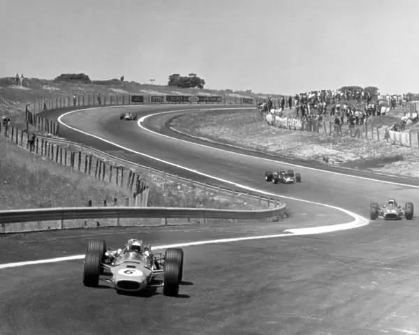 Jarama, Spain. 12 May 1968: Jean-Pierre Beltoise, Matra MS10-Ford, 5th position, leads Chris Amon, Ferrari 312, retired, Pedro Rodriguez, BRM P133