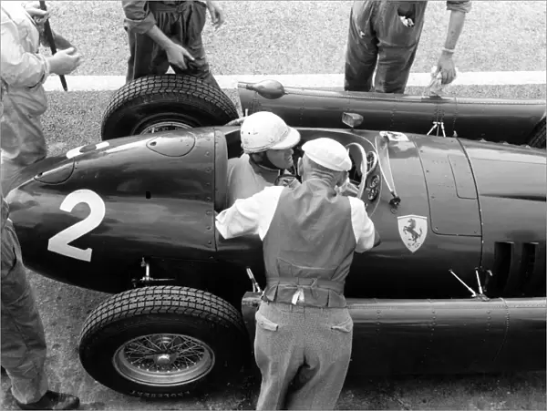 1955 Italian Grand Prix - Giuseppe Farina: Giuseppe Farina, did not start due to tyre safety concerns, action