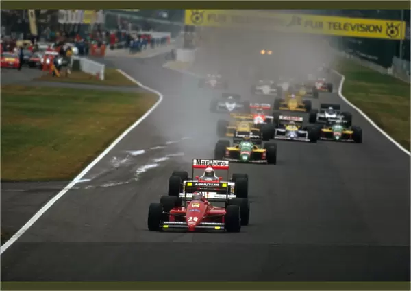 1987 Japanese Grand Prix: Gerhard Berger leads Alain Prost and Thierry Boutsen at the start
