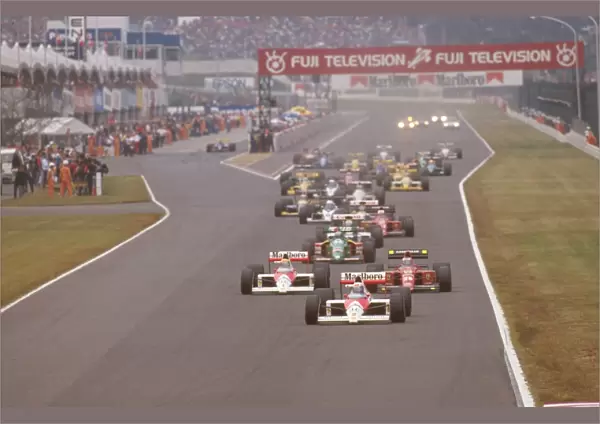 1989 Japanese Grand Prix: Alain Prost leads teammate Ayrton Senna and Gerhard Berger at the start