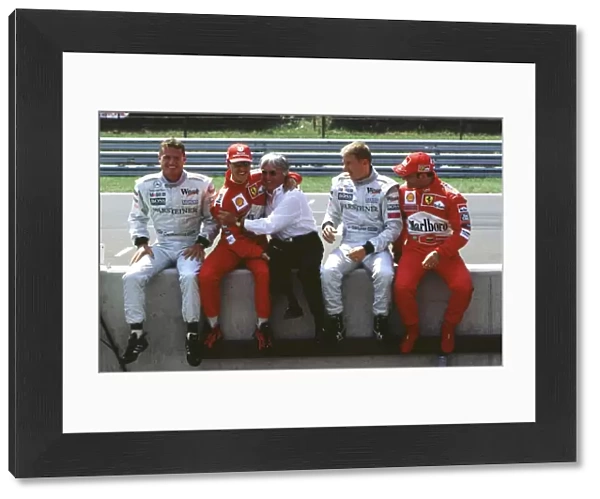 2000 Hungarian Grand Prix: The 2000 Championship contenders, David Coulthard, Michael Schumacher, Mika Hakkinen and Rubens Barrichello with FIA
