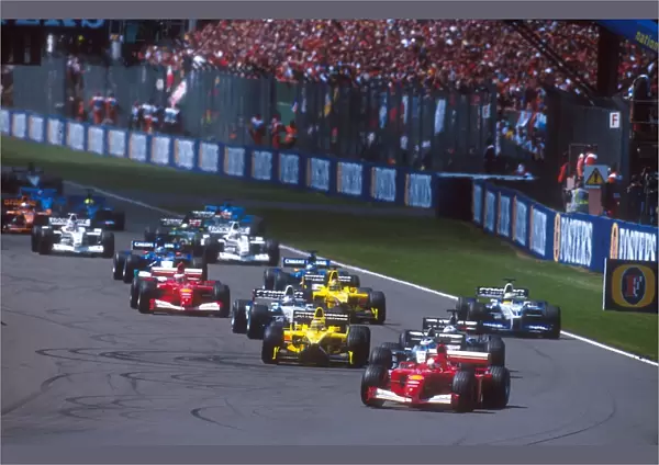 2001 British Grand Prix: Michael Schumacher leads Mika Hakkinen, David Coulthard, Jarno Trulli, Juan-Pablo Montoya, Ralf Schumacher, Rubens Barrichello