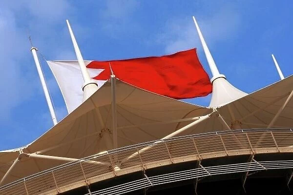 08av813. The Bahrain Flag over the circuit.