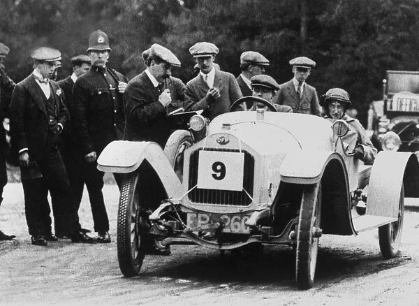 1912 W. O. Bentley, portrait: Competing in the Herts County Automobile and Aero Club Hillclimb at Aston Clinton in his 12-15hp DFP