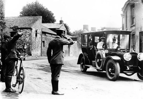 1913 King George V of England: King George V is driven through Cosham, Hampshire in his Daimler in 1913