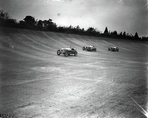1924 JCC 200 Mile Race. Brooklands, Great Britain. September 1924. Eddie Hall (#5) leads Major Frank Halford (#3) and Cyril Maurice Harvey (#2), Aston Martin, Alvis, action. World Copyright: LAT Photographic. Ref: Autocar Glass Plate A3971