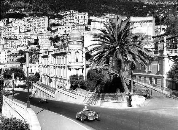 1955 Monaco Grand Prix: Alberto Ascari leads Louis Chiron. Chiron finished in 6th position but Ascari crashed into the harbour