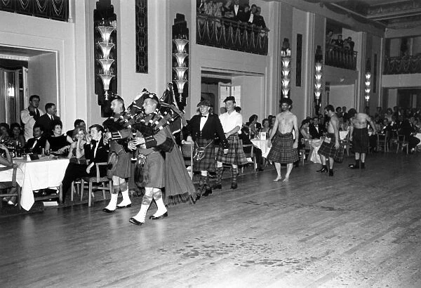 1961 West Essex CC Dinner Dance. November 1961. Bag pipers lead Jim Clark