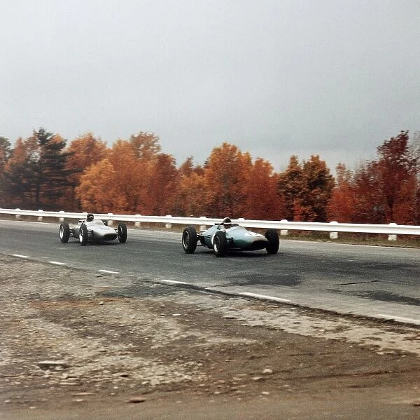 1962 United States Grand Prix: Jack Brabham leads Dan Gurney. They finished in 4th and 5th positions respectively