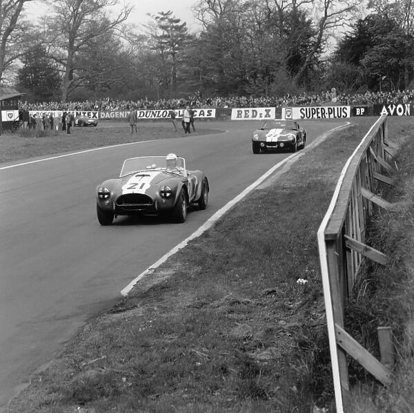 1965 Tourist Trophy: John Whitmore, 4th position, leads Jack Sears, 7th position, action