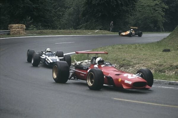 1968 French Grand Prix - Chris Amon and Johnny Servoz-Gavin: Chris Amon, 10th position, leads Johnny Servoz-Gavin, retired, action